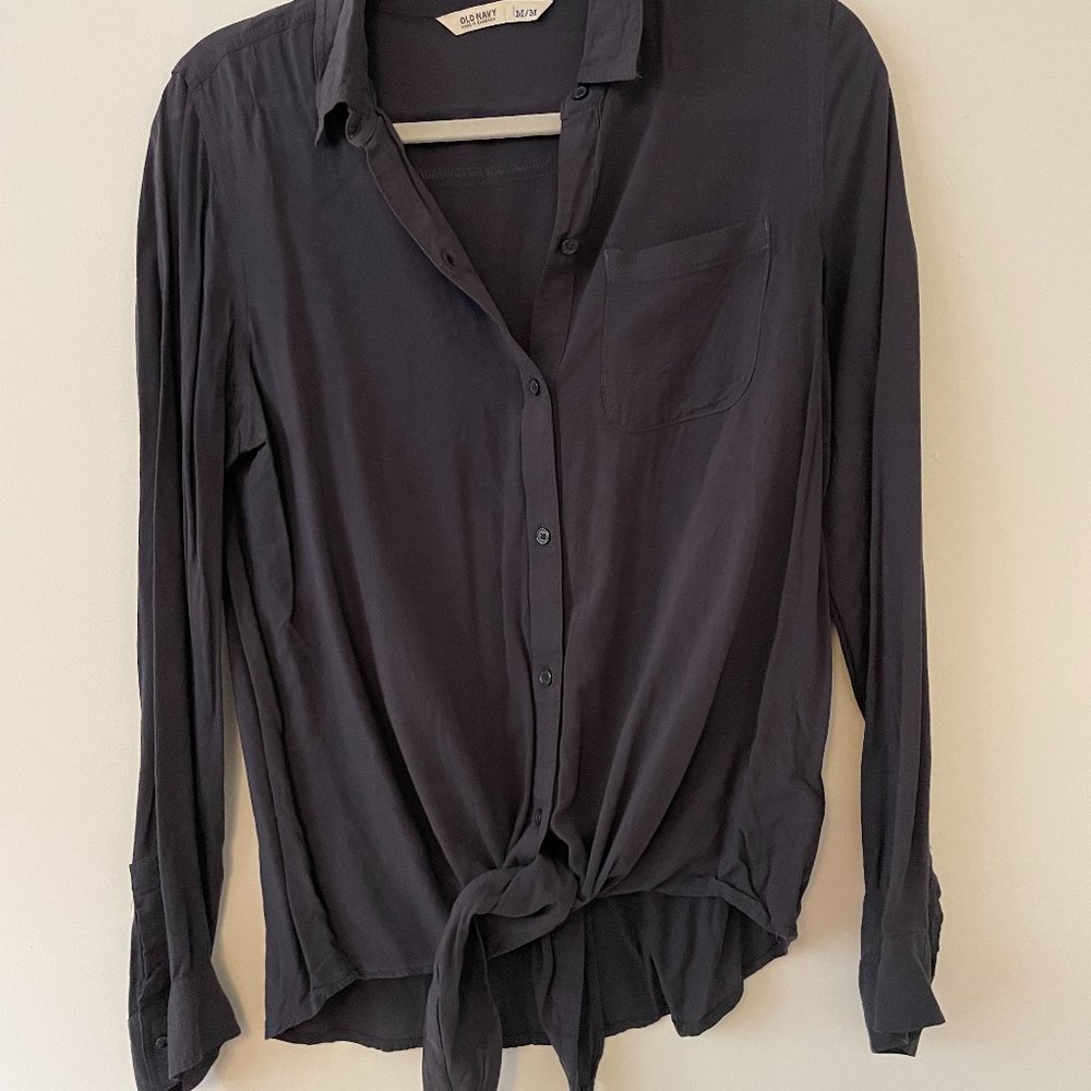 Old Navy, Navy Blue Tie Front Blouse - Size M